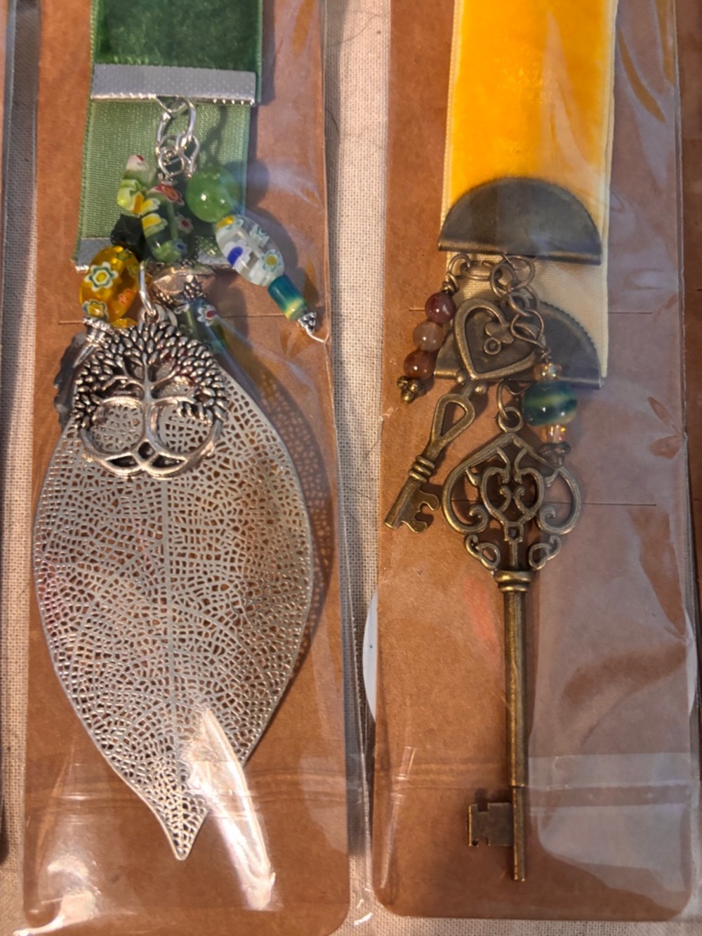 Handmade Velvet Bookmark with Leaf & Key Charms - Assorted Colors - Picture 2 of 4